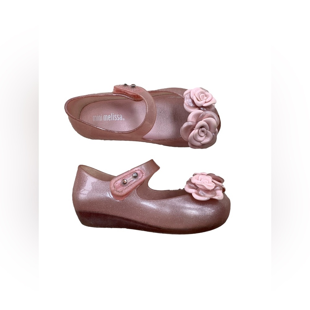 Mini Melissa Kid Size 8 Pink Mary Jane Ultragirl Flower Garden Ballerina Flats